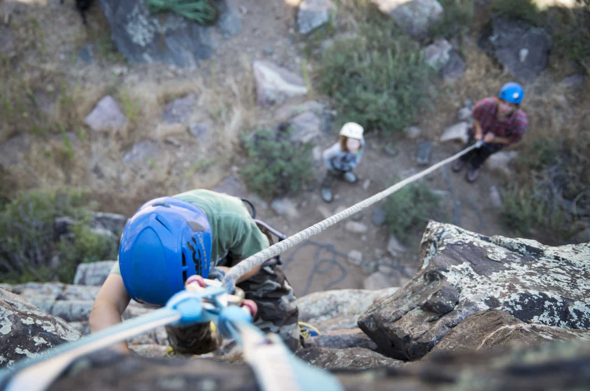 View of a kid climbing from above