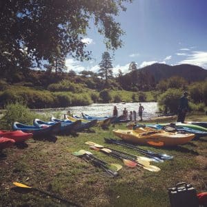 Kayaks along the river