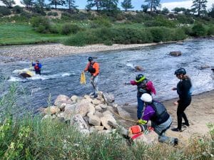 View from above of a water rescue practice