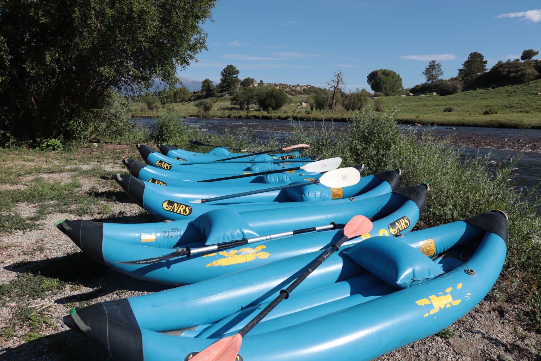 inflatable kayaks in a row