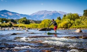 Paddleboarding on the river