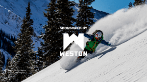 image of a snowboarder with an a text overlay: "Sponsored by Weston"