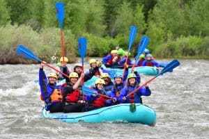 celebrating on a raft